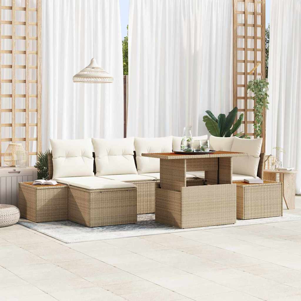 Garten-Sofa-Set mit Speicher 7 pcs Beige Poly Rattan